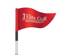 Elite Golf Management logo on red flag